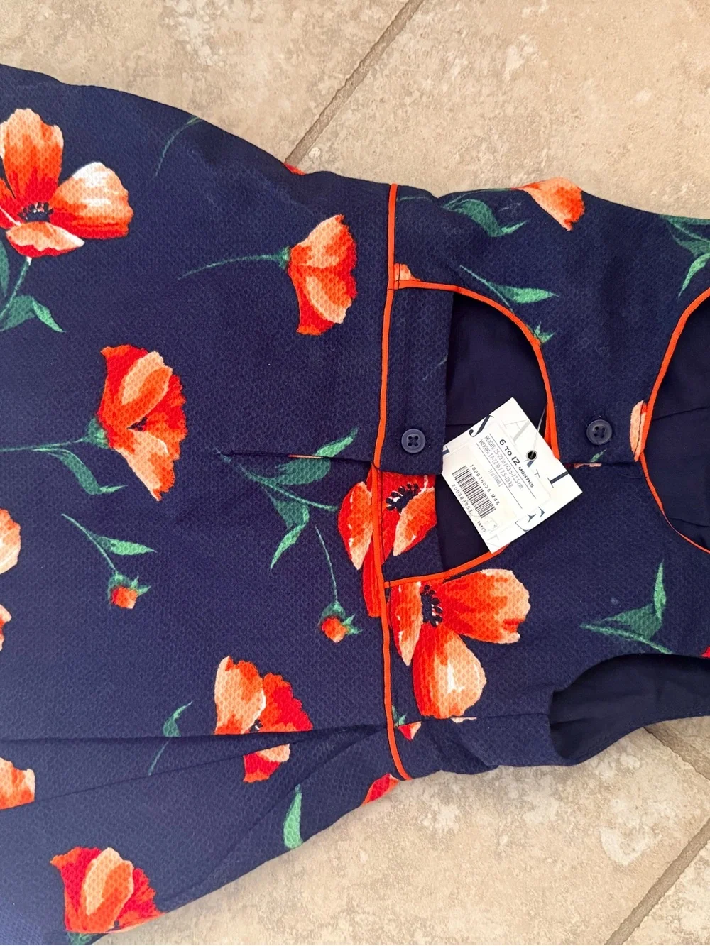 Janie and Jack Navy Dress with Orange Trim and Coral Flower